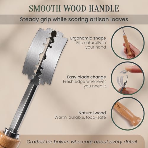 Bread Lame Sourdough Scoring Tool Set with Beech Wood Handle
