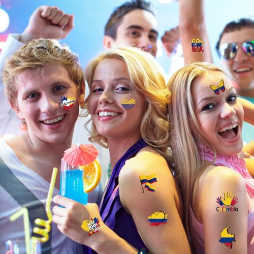 Colombia Flag Temporary Tattoos - 72 pcs patriotic sticker set for Independence Day, parties & celebrations