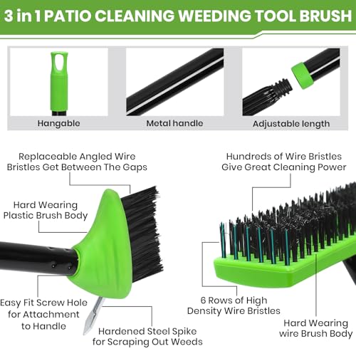 3-in-1 Long Handle Deck Brush for Weeding & Moss Removal