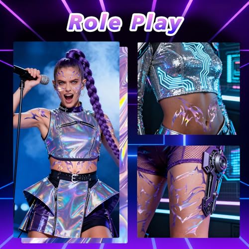 Yazhiji Laser Hunter Cosplay Holographic Temporary Tattoos – Fantasy Creature Design, Halloween & Festival Stickers