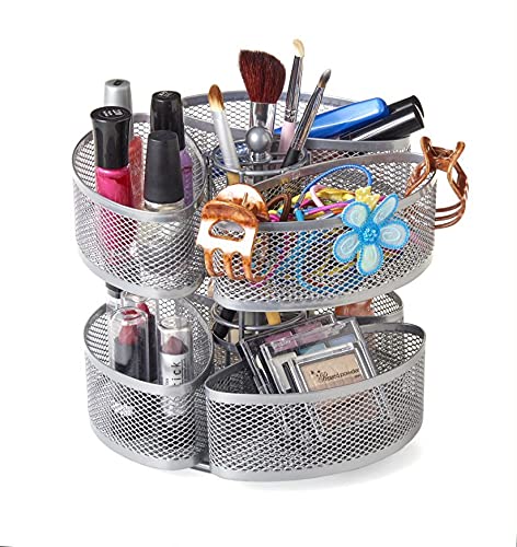 Nifty Carousel Organizer – Silver 360-Degree Spinning Makeup Storage