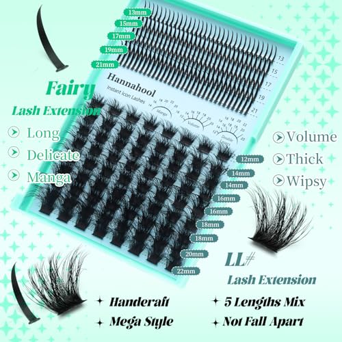 Hannahool Cluster Lashes - Long Wispy D Curl DIY Extensions (12-22mm)