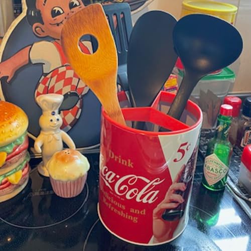 Coca-Cola Round Utensil Holder - Red, 5" Diameter, 6.5" Height