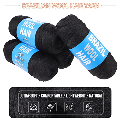 Brazilian Wool Hair Extensions for Braids - 2 Pcs, Black