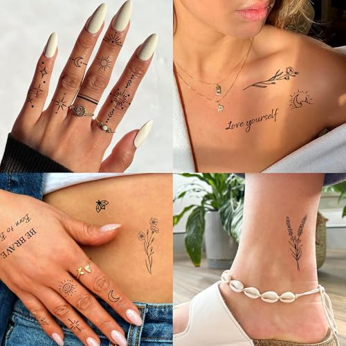 Epuxiael Wild Flower Semi Permanent Tattoos - 2 Week Long Lasting Body Art for Adults