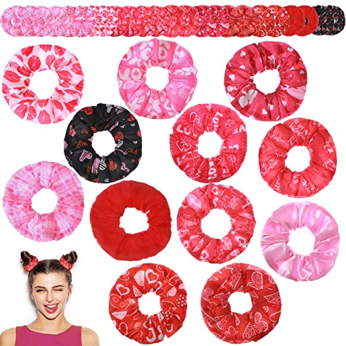 24-Piece Valentine's Day Heart Pattern Hair Scrunchies - Soft Elastic Ties