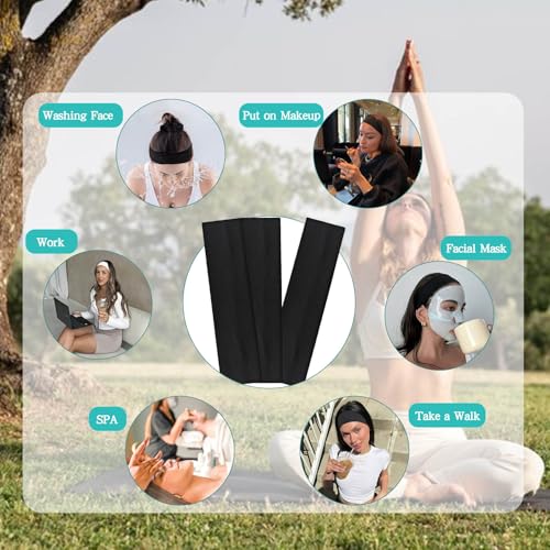 Non-Slip Black Headbands for Women - 3 Pack Elastic Sports Hairbands