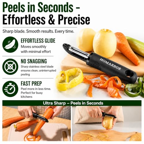 HOMARBOR Premium Vegetable Peeler | Ultra-Sharp Swivel Blade | Ergonomic Soft Grip Handle