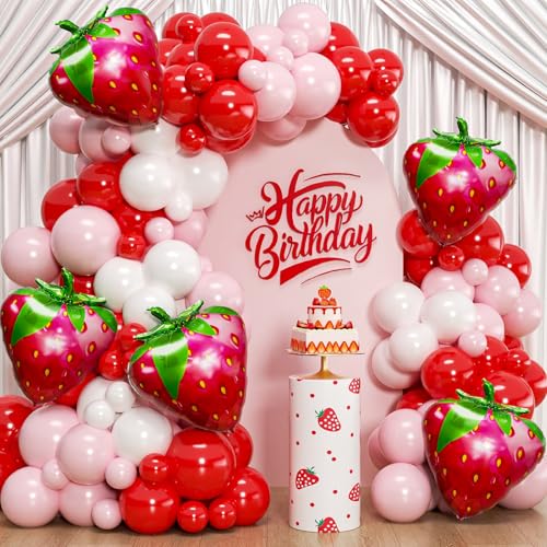 Strawberry Balloon Garland Arch Kit - 153pcs for Birthday & Party Decor