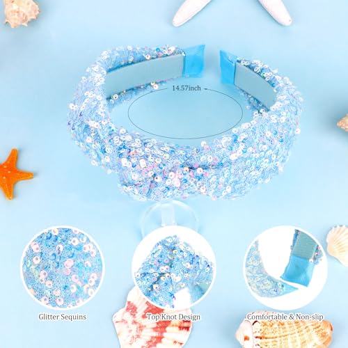 YARIEW Sparkle Sequin Knotted Headband for Girls - Blue