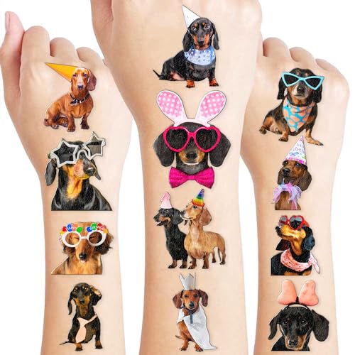 Dachshund Dog Birthday Party Decorations - 108 Temporary Tattoos Supplies