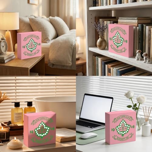 AKA Sorority Wooden Desk Sign - Pink & Green Ivy Decor