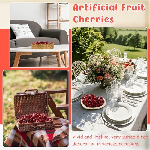 Skylety 80 Artificial Cherries - Realistic Red Decor for Parties & Photos