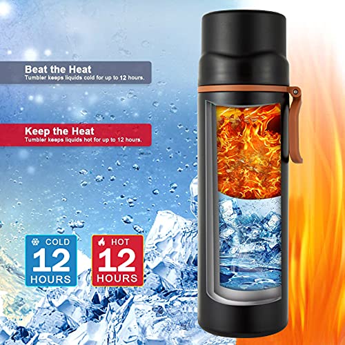 Insulated Stainless Steel Travel Mug with Handle - 15oz Leakproof Flask