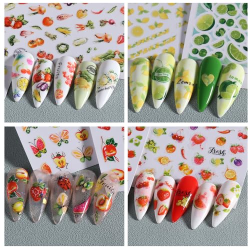 Summer Fruit Nail Art Stickers Kit - 14 Self-Adhesive Designs