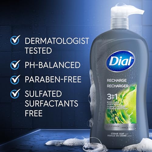 Dial Men 3-in-1 Body, Hair & Face Wash - Recharge Scent, 32 Fl Oz