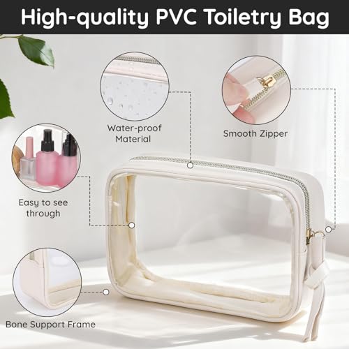 Segbeauty 2-Pack Medium Clear Travel Toiletry Bags - Waterproof Makeup Organizers