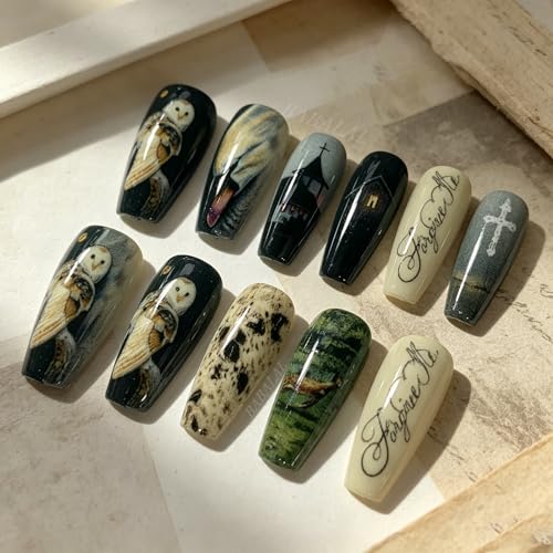 BABALAL Gothic Coffin Fake Nails Long Halloween Glue-On Nails Fna102-02