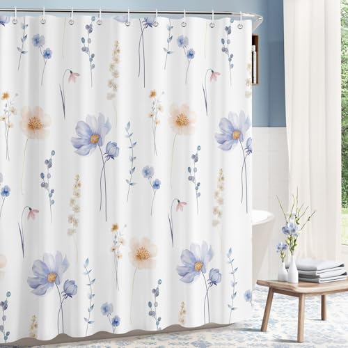 Dazzlewall Blue Orange Floral Shower Curtain - Water-Resistant, 72x72 in