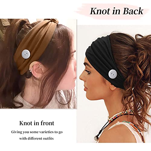 Huachi Headbands with Mask Buttons - No Slip Elastic Ear Protection Women Men, Pack of 4