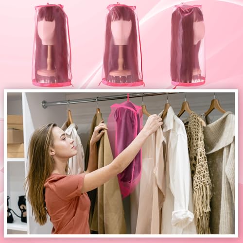 Loopeer 6 Pcs Adjustable Wig Storage Bags - Rose Red