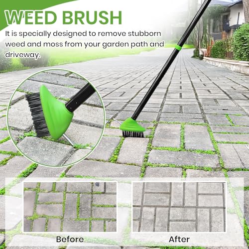 3-in-1 Long Handle Deck Brush for Weeding & Moss Removal