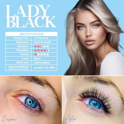 Lady Black Eyelash Extension Glue 5ml - Fast Drying, Strong Retention, Professional Lash Adhesive