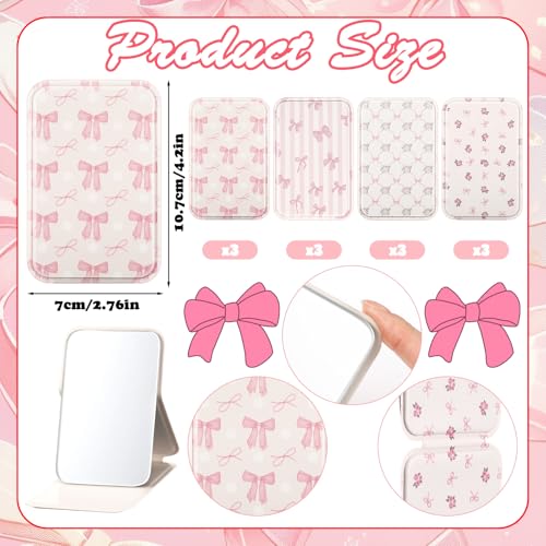 Pink Bow Compact Mirror Set - 12 Mini Pocket Mirrors for Women, Stylish & Portable