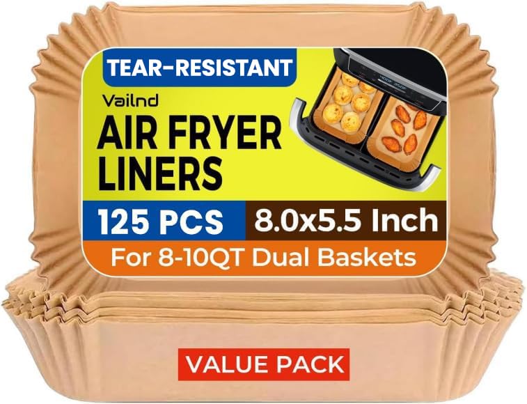 125Pcs Disposable Air Fryer Liners for Dual Basket - 8.6x5.5in