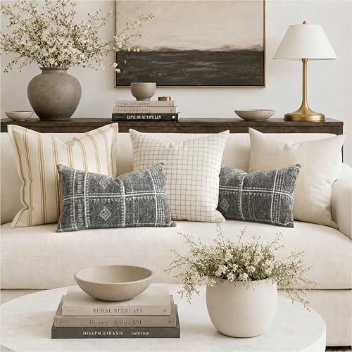 Boho Chenille Lumbar Pillow Covers 12x20 - Set of 2
