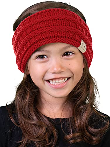 Funky Junque Kids Ear Warmer Headband - Red Fleece Lined Knit