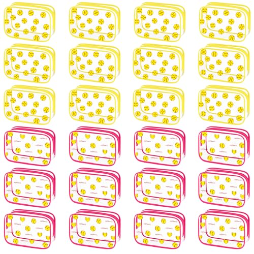 24 Pcs Softball Clear PVC Makeup Bags - Waterproof Travel Organizer Pouch