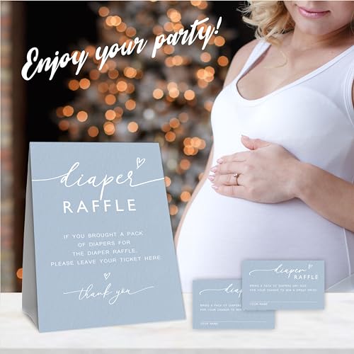 Diaper Raffle Tickets & Blue Sign for Baby Shower Games