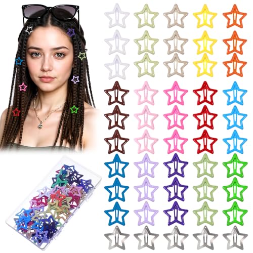 50PCS Colorful Star Hair Clips for Girls & Women - Non-Slip Metal Barrettes, Trendy Y2K Hair Accessories