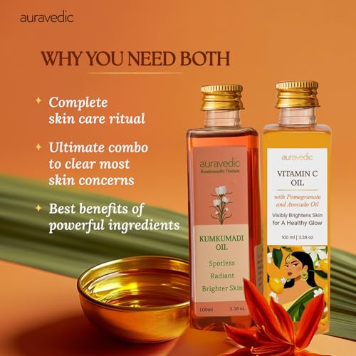 Auravedic Vitamin C & Kumkumadi Face Oil Combo - Radiant Skin Care Set