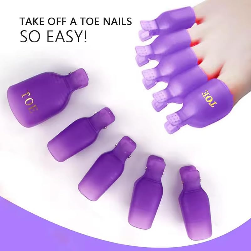 Purple Nail Art Soak Off Clips & Cuticle Pusher Set - Reusable Gel Polish Remover