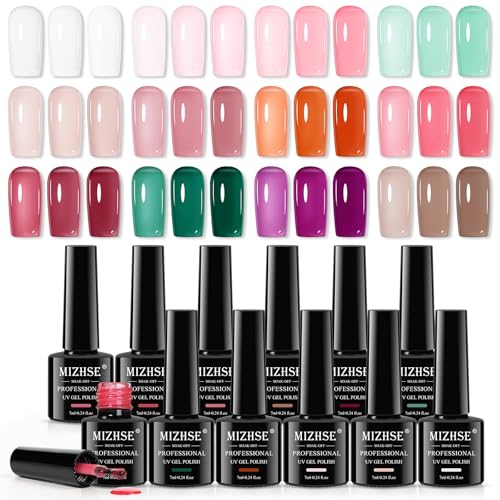 MIZHSE 12-Color Jelly Gel Nail Polish Set - Sheer & Opaque Nail Art Kit