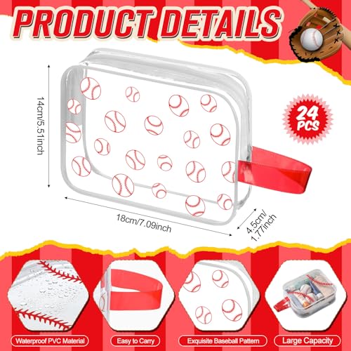 24 Pcs Baseball Clear Makeup Bags - Waterproof PVC Travel Pouch Organizer