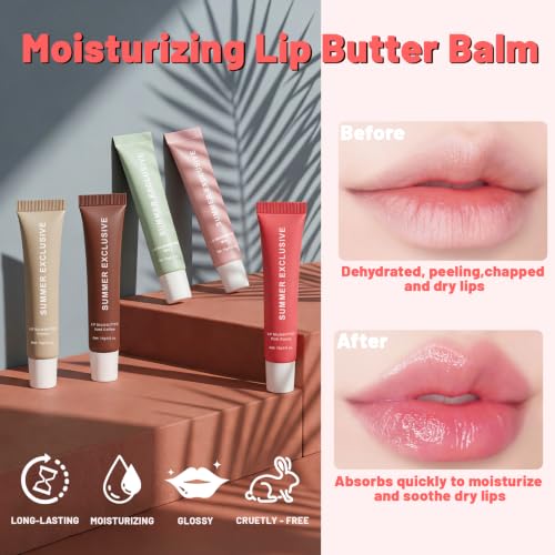 5 Pack Summer Tinted Lip Balm Set with Shea & Olive Oil - Hydrating, Non-Sticky, Softens Dry Lips by HULYHDP