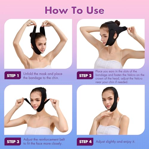 Mr.Jing 2 Pack Black & Black V-Line Chin Up Masks for Face Slimming & Double Chin Reduction