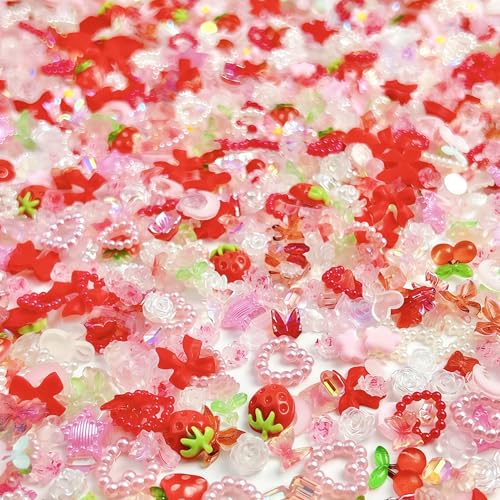 100PCS 3D Strawberry Nail Charms Set - Cherry & Butterfly Designs