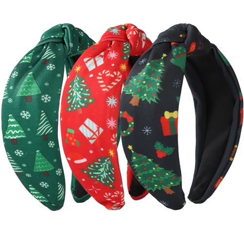 IDDFEVE 3-Pack Christmas Headbands for Women - Red & Green Tree Holiday Hair Accessories