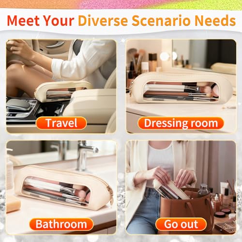 Compact Double-Sided Clear Makeup Bag - Waterproof PU Leather