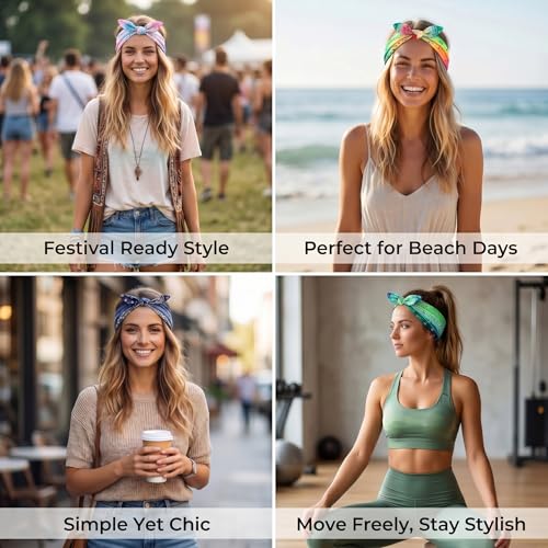 WILLBOND 13 Pcs Gradient Color Bandana Bow Headbands for Women