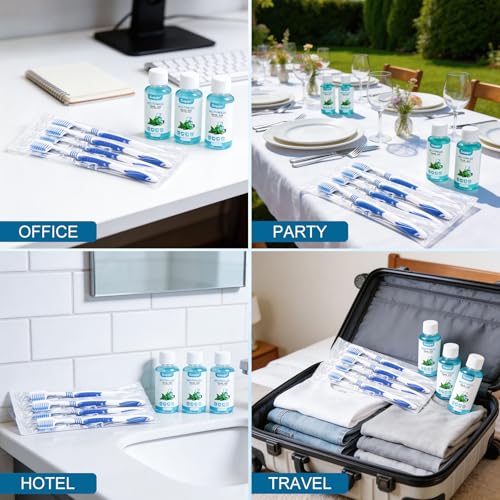 SLequipo 10-Pack Prepasted Disposable Toothbrushes with Mouthwash Travel Kit