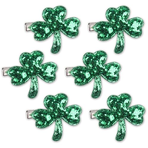 HIFANMM Style 2 Green Shamrock Sequin Hair Clips for Women & Girls St. Patrick's Day Party Accessory 6pcs