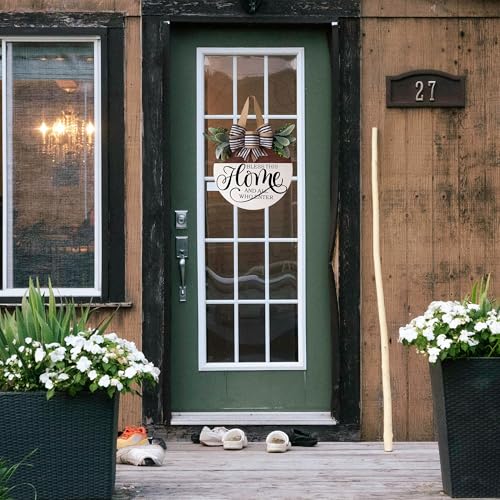 Welcome Sign for Front Door | Floral Wooden Wreath Decor