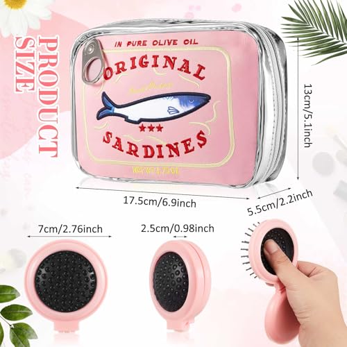 Reginary Pink Sardine Makeup Bag with Folding Mirror & Brush Set