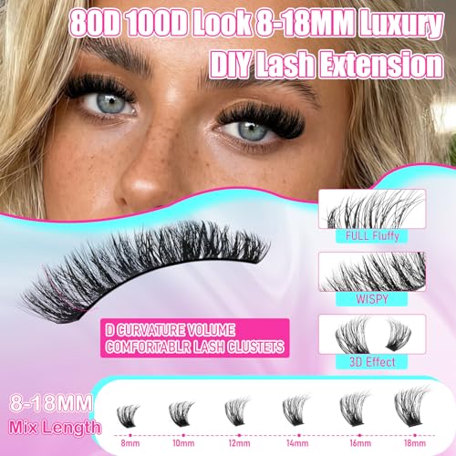 Mamzy 608Pcs Fluffy Lash Clusters Kit - 80D & 100D Wispy Lashes