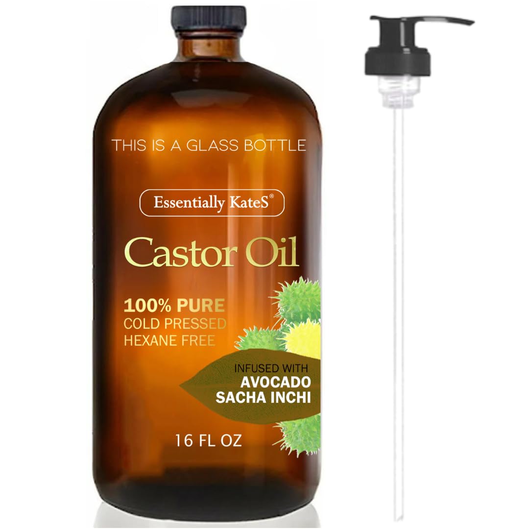 Castor Oil 16 Fl Oz - 100% Pure & Natural, Cold Pressed | Glass Bottle with Pump for Hair & Body